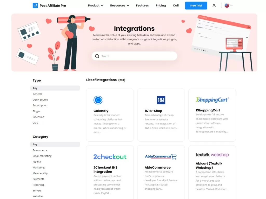 Grafika przedstawiająca integracje Post Affiliate Pro.