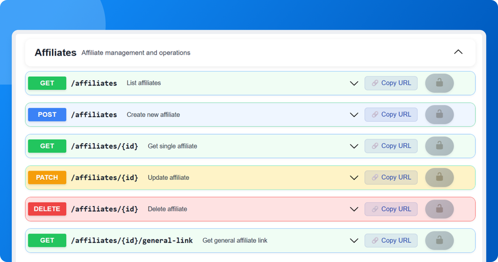 Post Affiliate Pro API v3 token-based authentication and API key management interface for affiliates