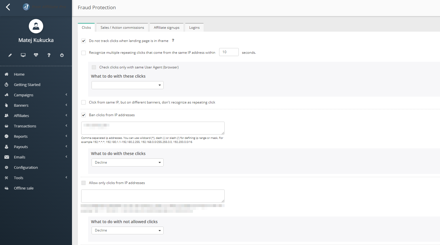 Fraud protection setup in Post Affiliate Pro