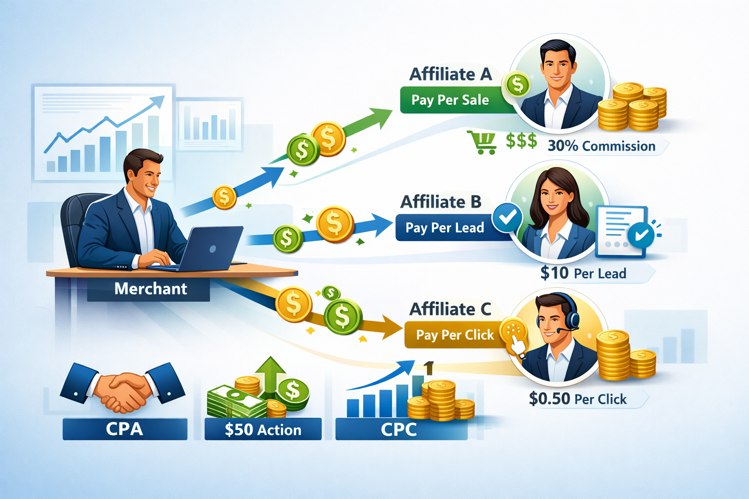 Najpopularniejsze modele wypłat dla afiliantów: wyjaśnienie PPS, PPC, PPL
