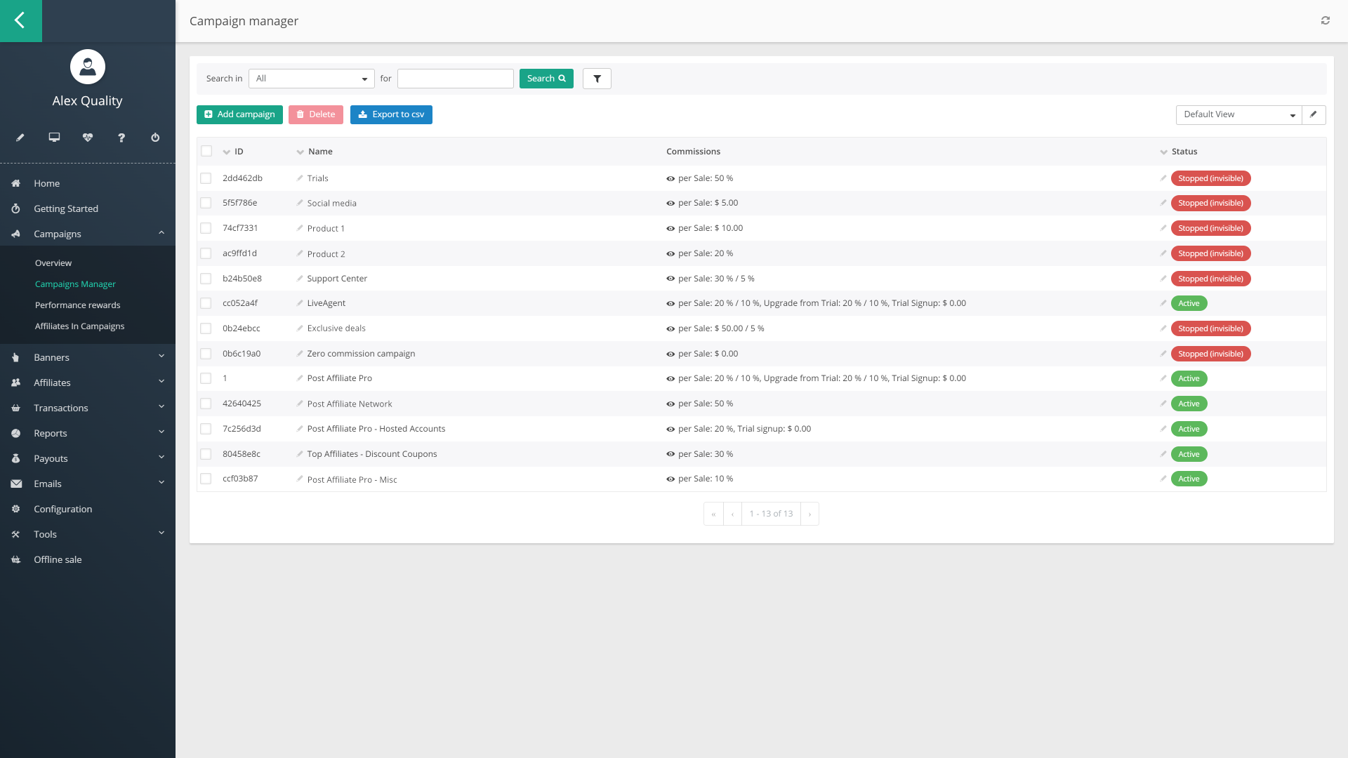 Kampanie w Post Affiliate Pro