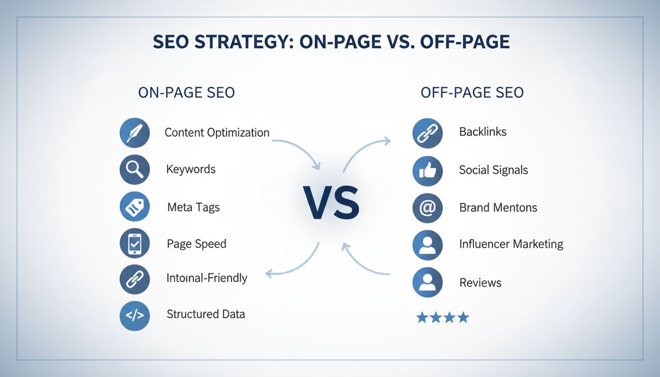 Diagram porównawczy SEO On-Page vs Off-Page