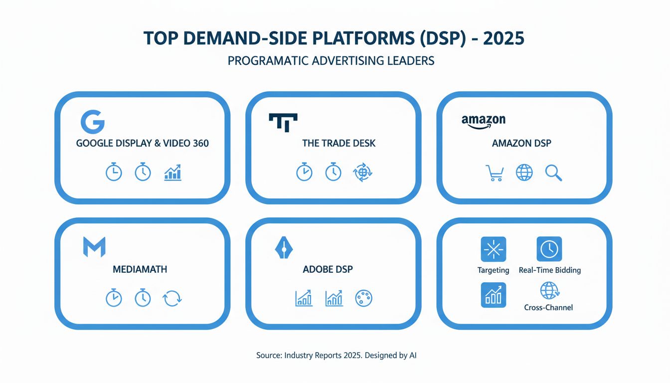 Najlepsze platformy demand-side do reklamy programatycznej, w tym Google Display & Video 360, The Trade Desk, Amazon DSP, MediaMath i Adobe DSP