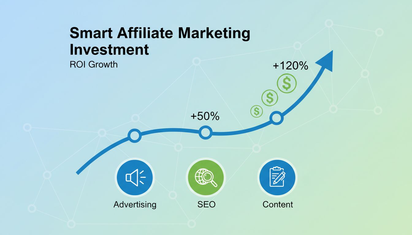Affiliate marketing investment ROI growth chart showing advertising, SEO, and content marketing returns