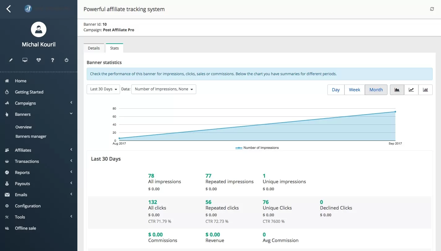 Post Affiliate Pro - statystyki banerów