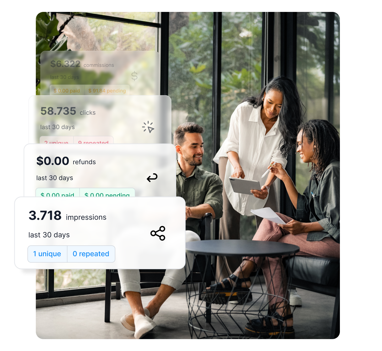 Zrzut ekranu panelu Post Affiliate Pro z ogólnym przeglądem i statystykami.