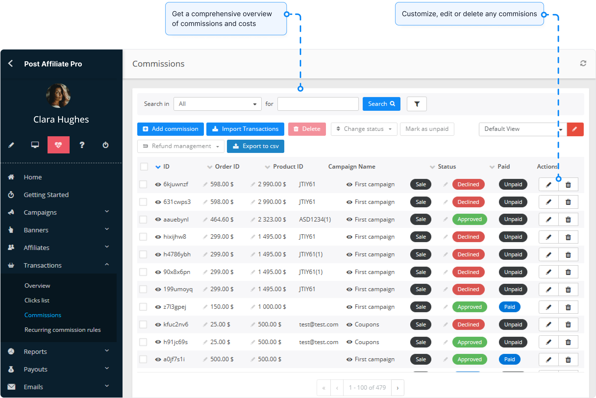 Przegląd funkcji prowizji w Post Affiliate Pro.