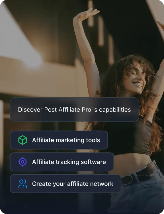 Lista możliwości Post Affiliate Pro, w tym narzędzi marketingu afiliacyjnego, oprogramowania do śledzenia i tworzenia sieci.