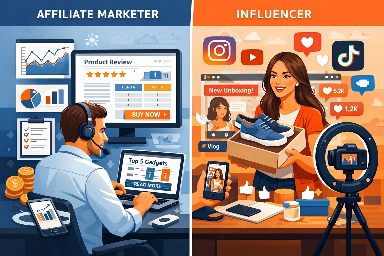 Content creation differences between affiliate marketing and influencer marketing