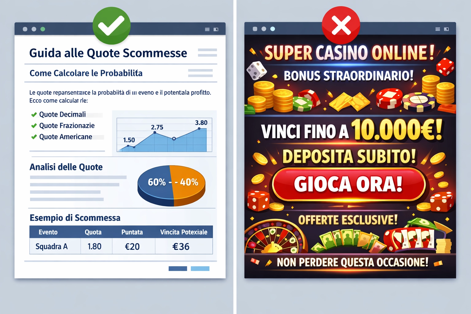 Przykłady zgodnych i niezgodnych treści partnerskich