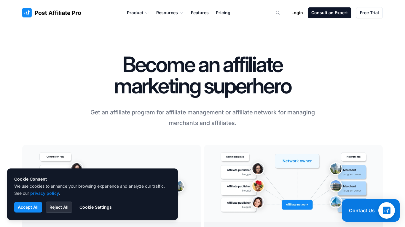 Panel PostAffiliatePro z interfejsem konfiguracji na stronie