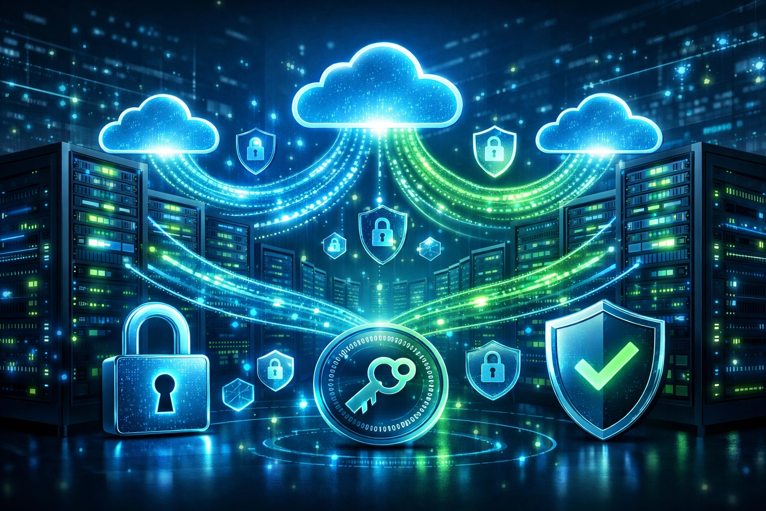 Wizualizacja przechowywania danych w chmurze i kopii zapasowych z elementami cyberbezpieczeństwa