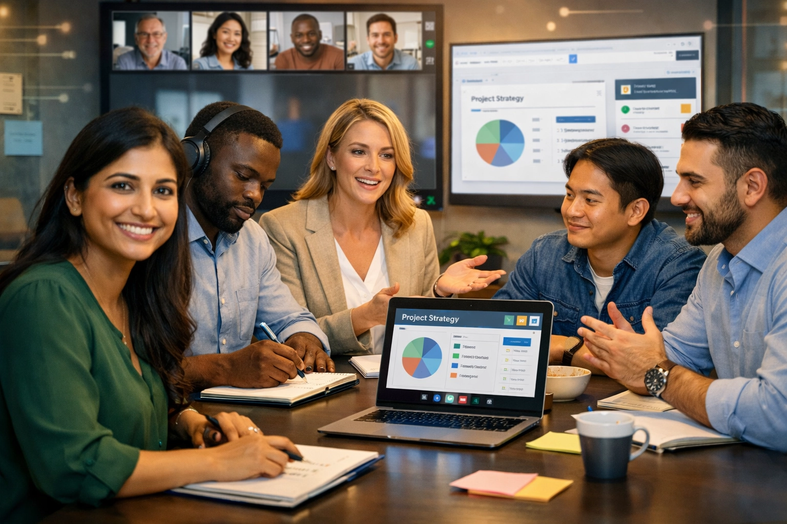 Różnorodni partnerzy afiliacyjni podczas wirtualnego spotkania zespołowego