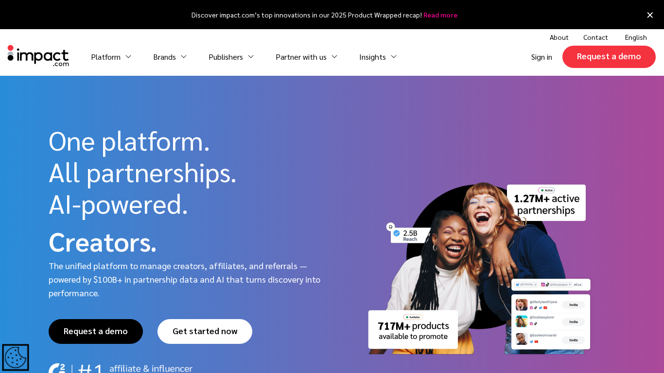 Interfejs platformy afiliacyjnej Impact