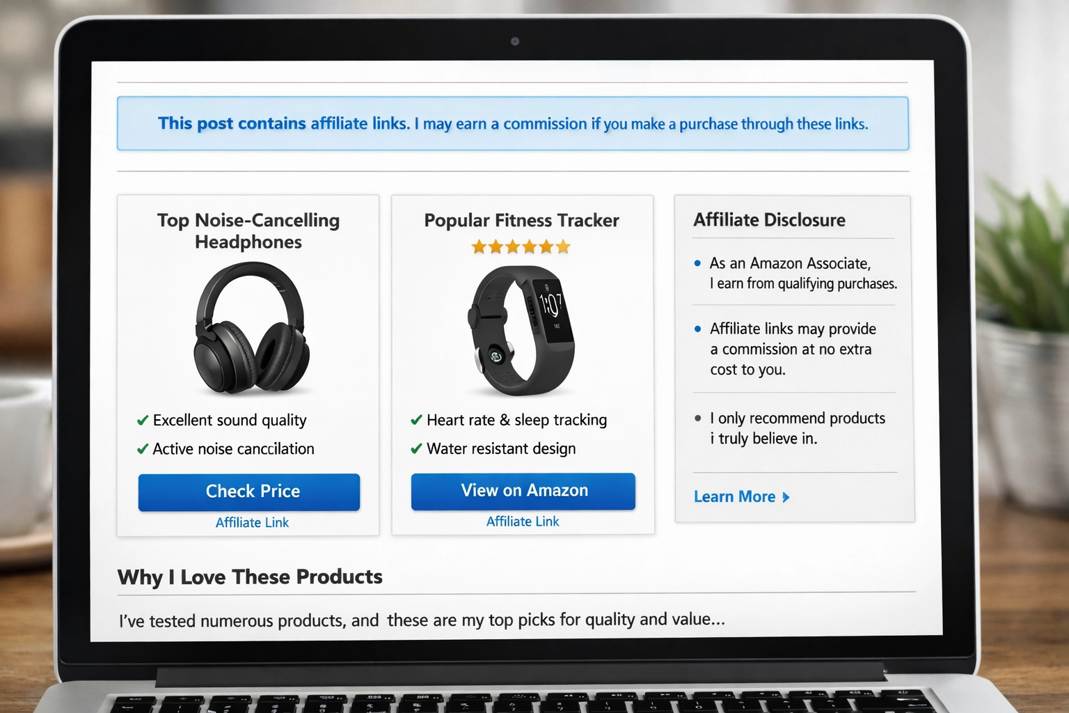 Wpis blogowy z przykładem klauzuli afiliacyjnej