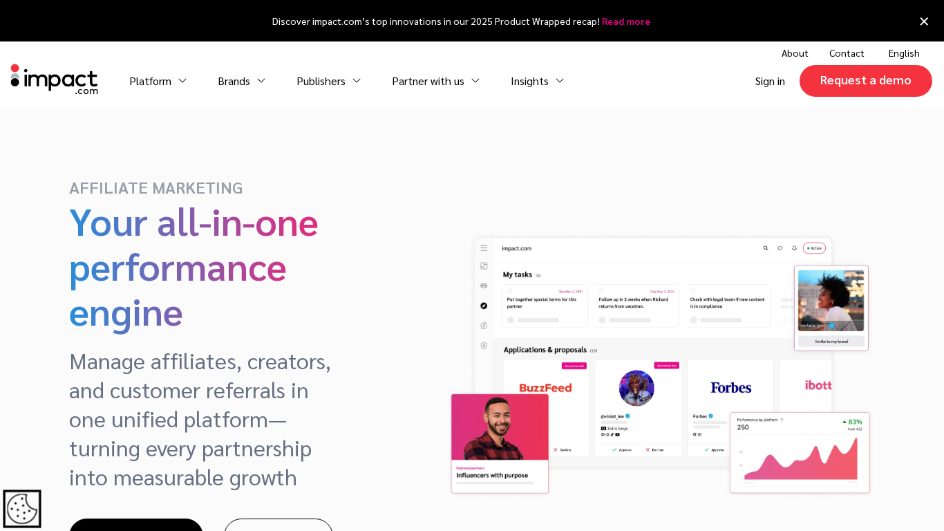Platforma Impact do zarządzania afiliacją – interfejs pokazujący automatyzację partnerstw i analitykę