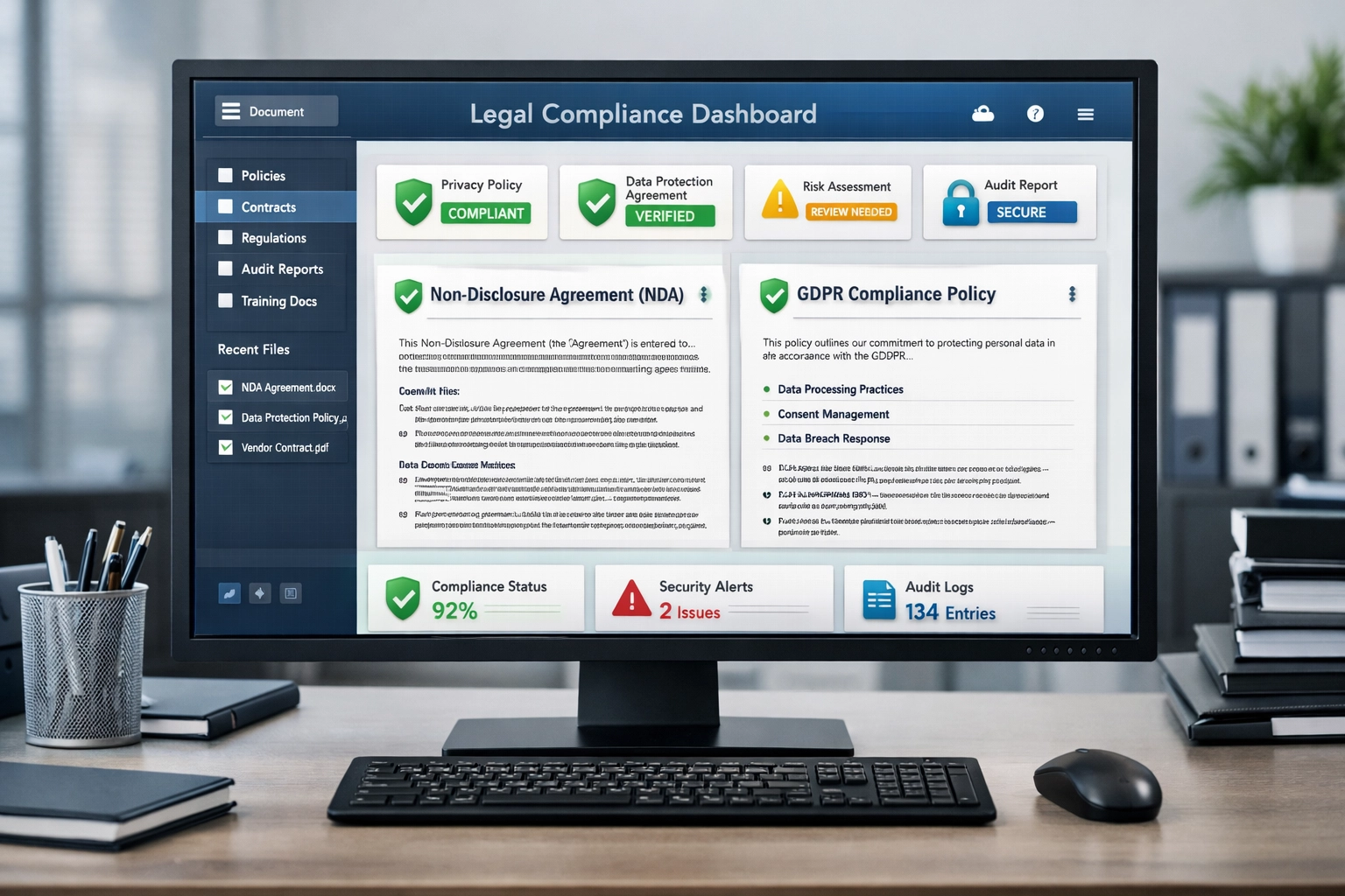 Digital legal compliance dashboard with security features