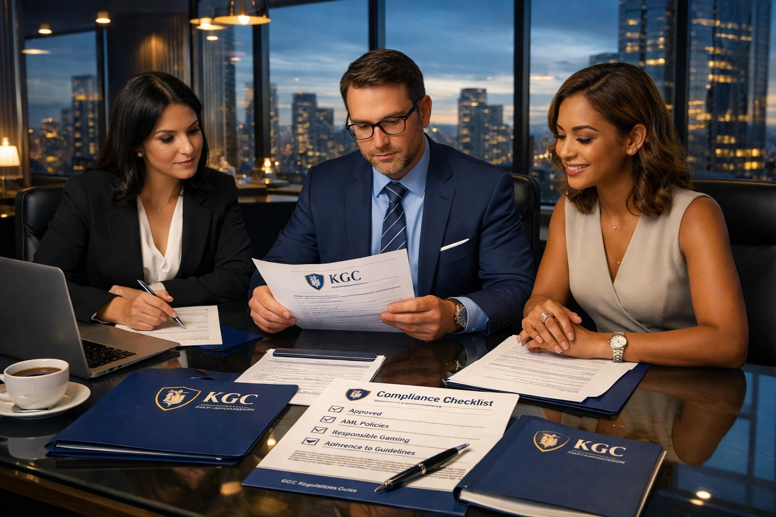 Compliance team reviewing KGC regulatory documents