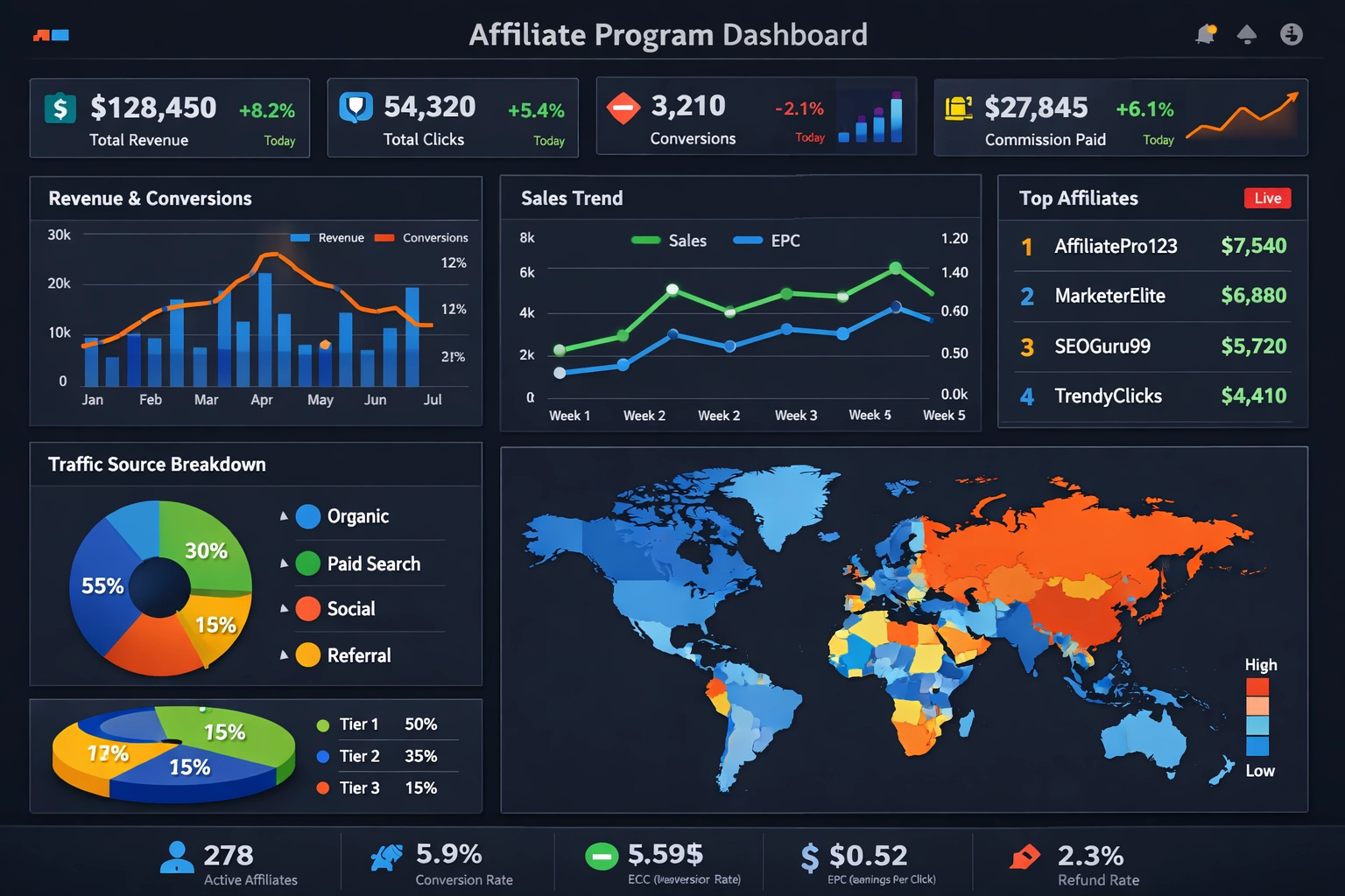 Advanced analytics dashboard with affiliate reports