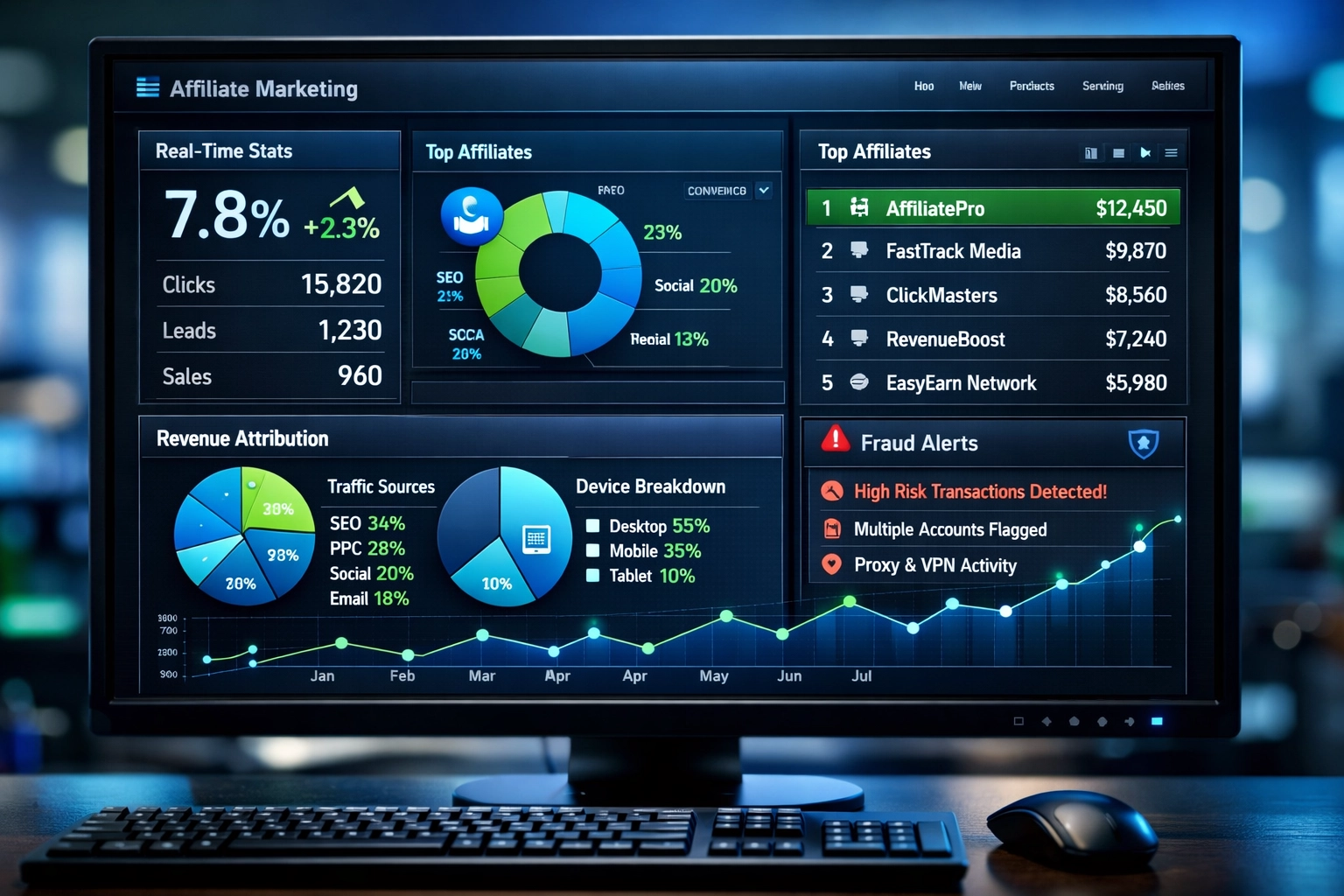 Analytics dashboard with performance metrics