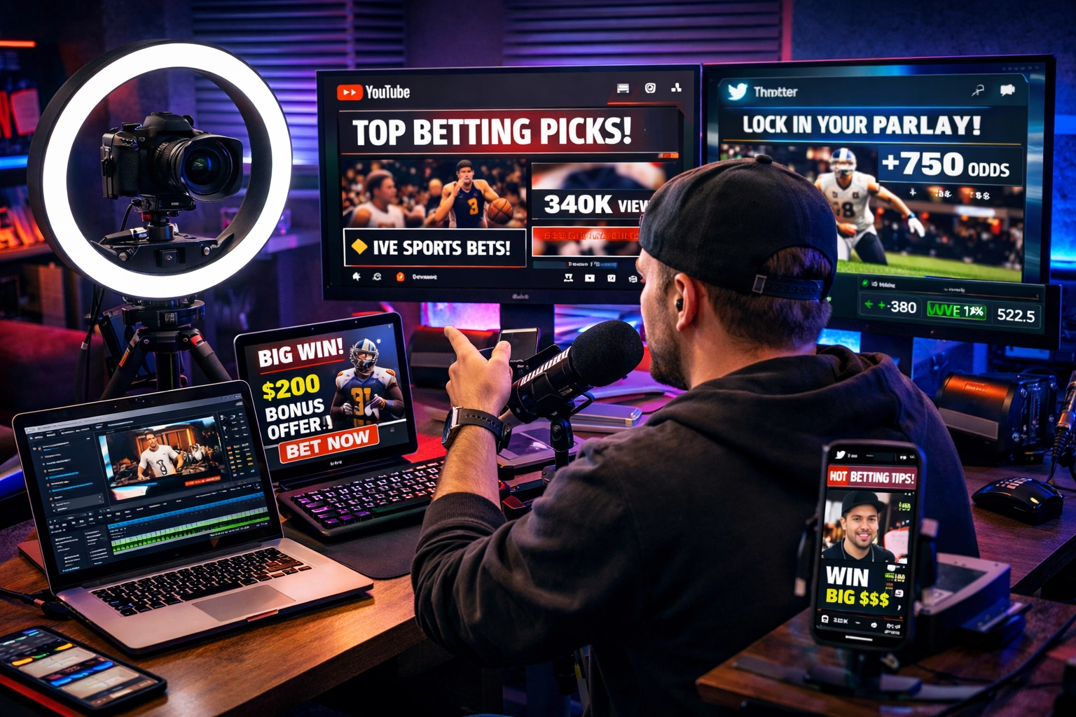 Twórca treści nagrywający wideo afiliacyjne dla bukmacherów