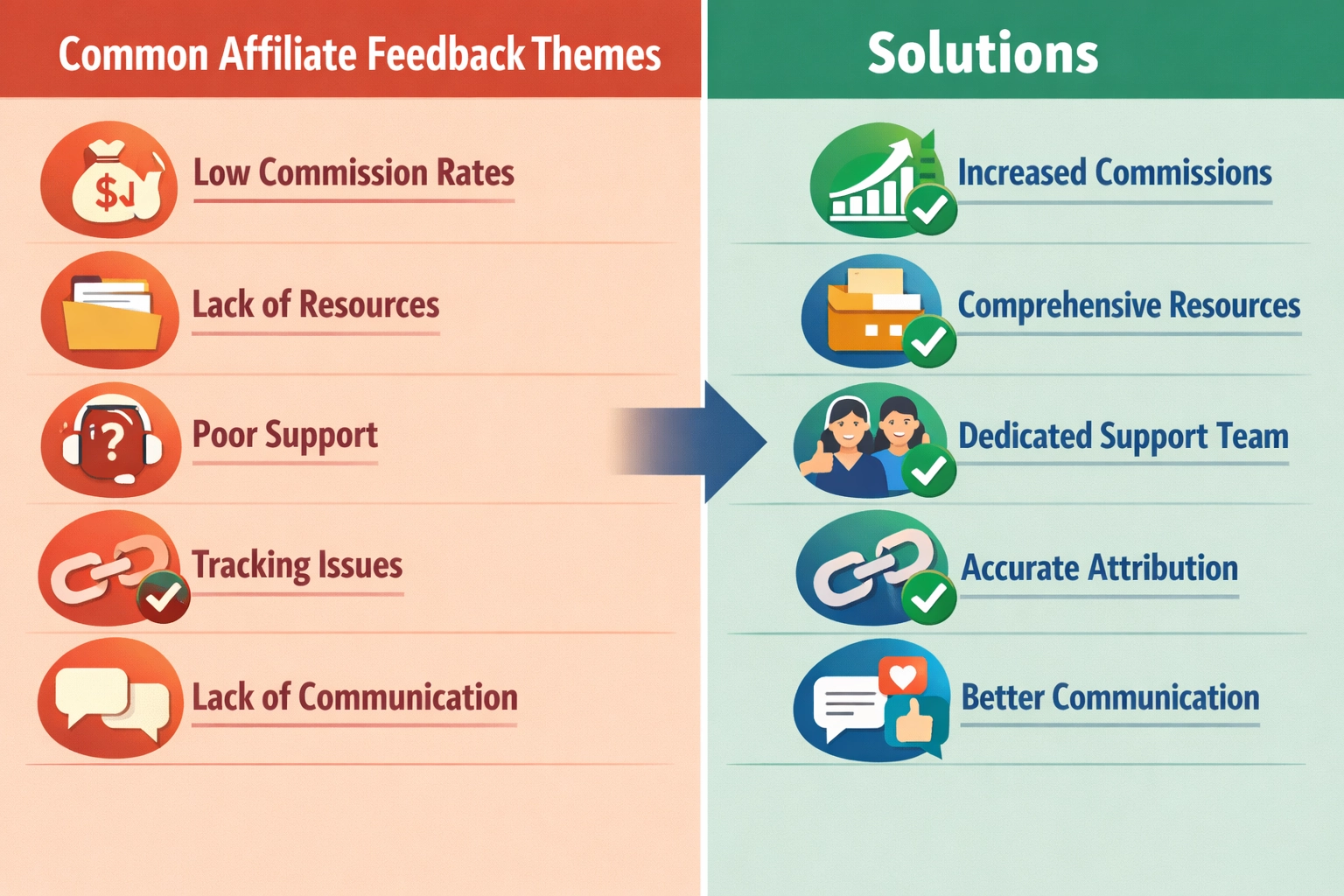 Common affiliate feedback themes and solutions comparison