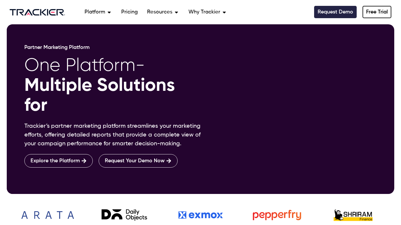 Strona główna platformy marketingu afiliacyjnego Trackier