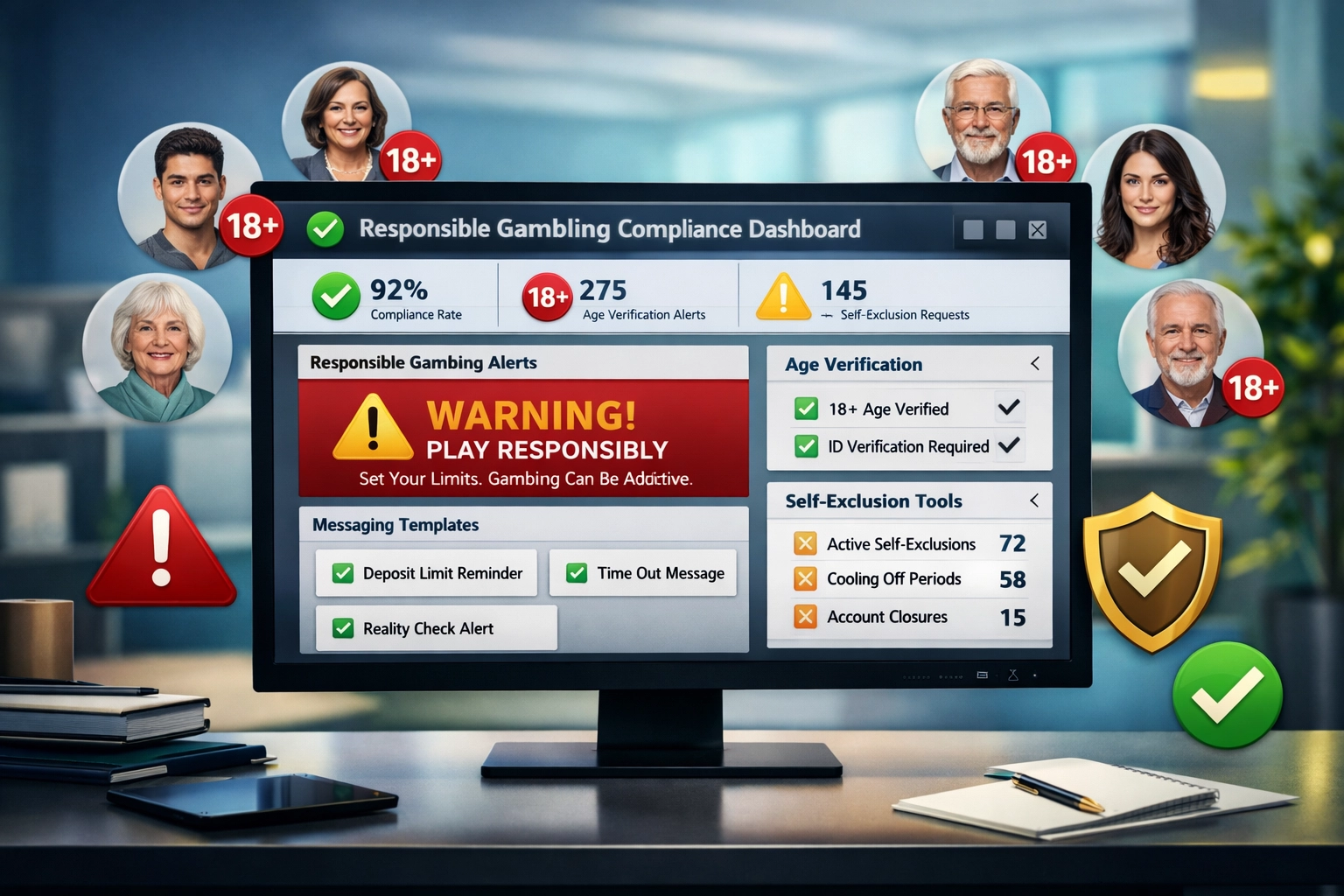 Digital marketing dashboard with responsible gambling compliance tools