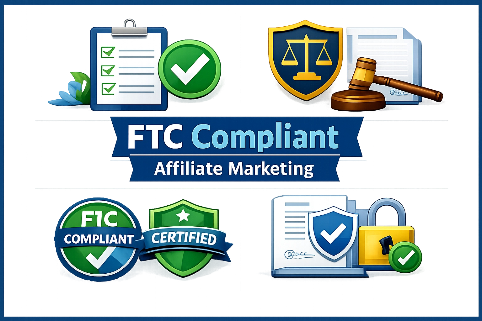 FTC Compliant Affiliate Marketing - Compliance badges and legal framework visualization