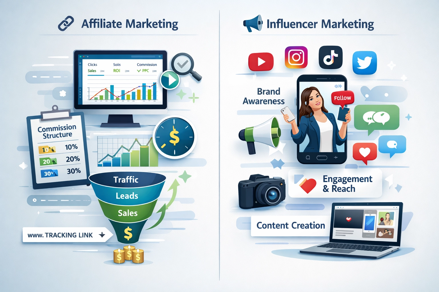 Marketing afiliacyjny vs marketing influencerski: Kluczowe