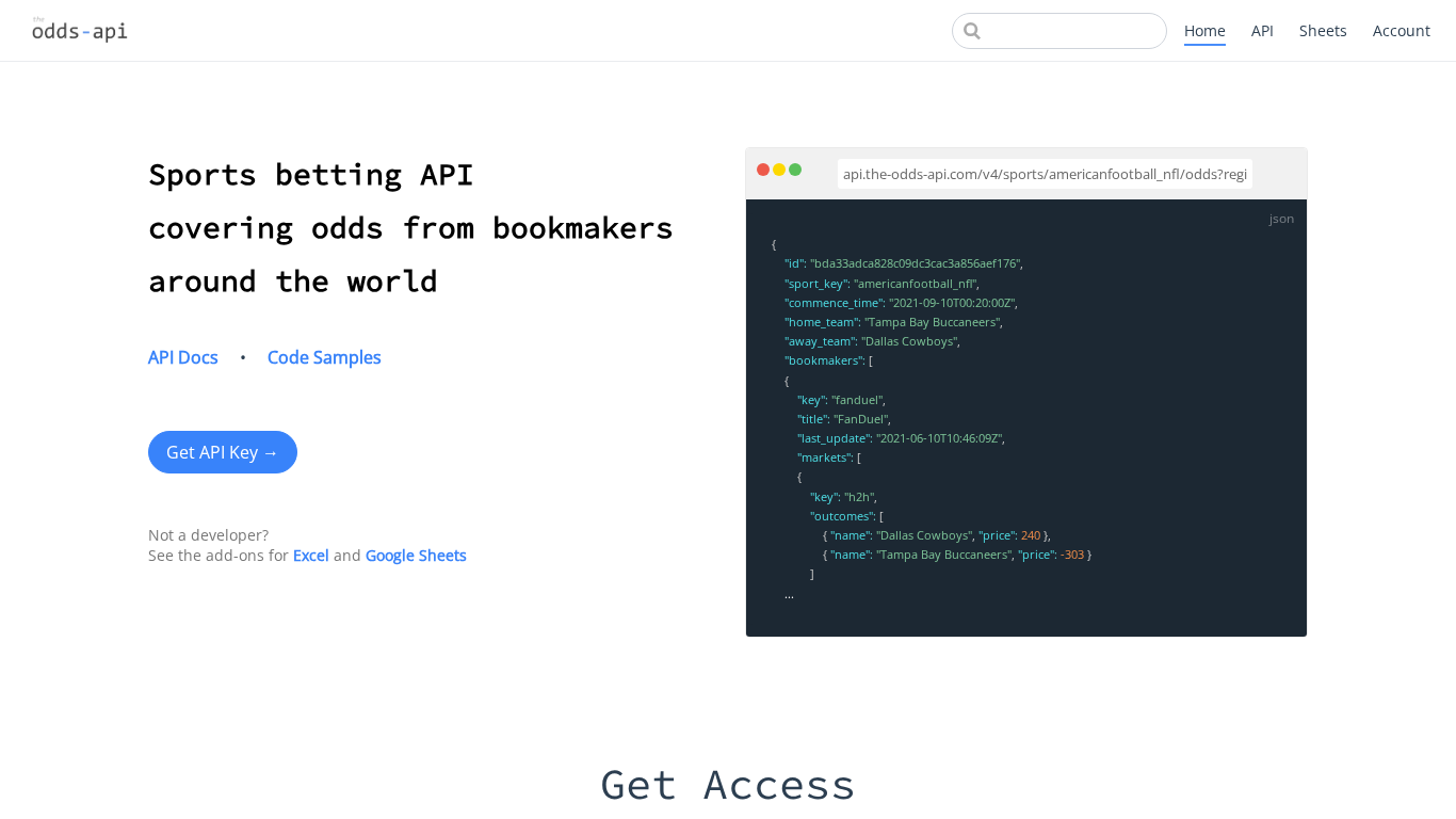 Strona główna dostawcy widgetów The Odds API