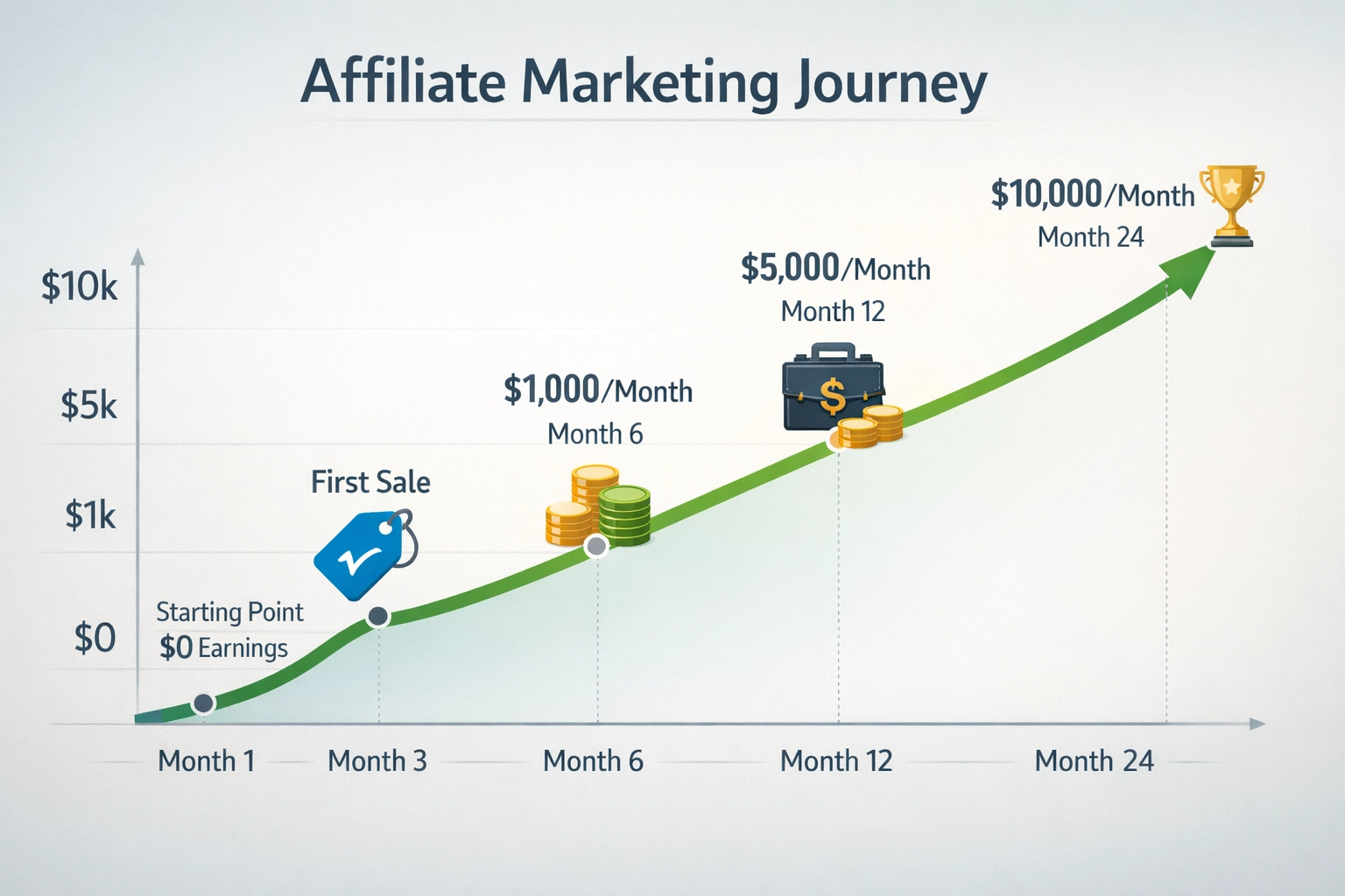 Affiliate Marketer Success Timeline from Month 1 to Month 24