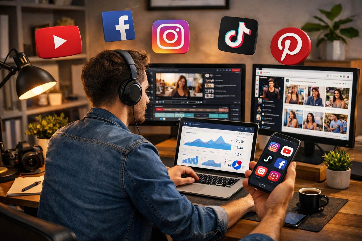 Twórca treści zarządza wieloma platformami społecznościowymi do marketingu afiliacyjnego