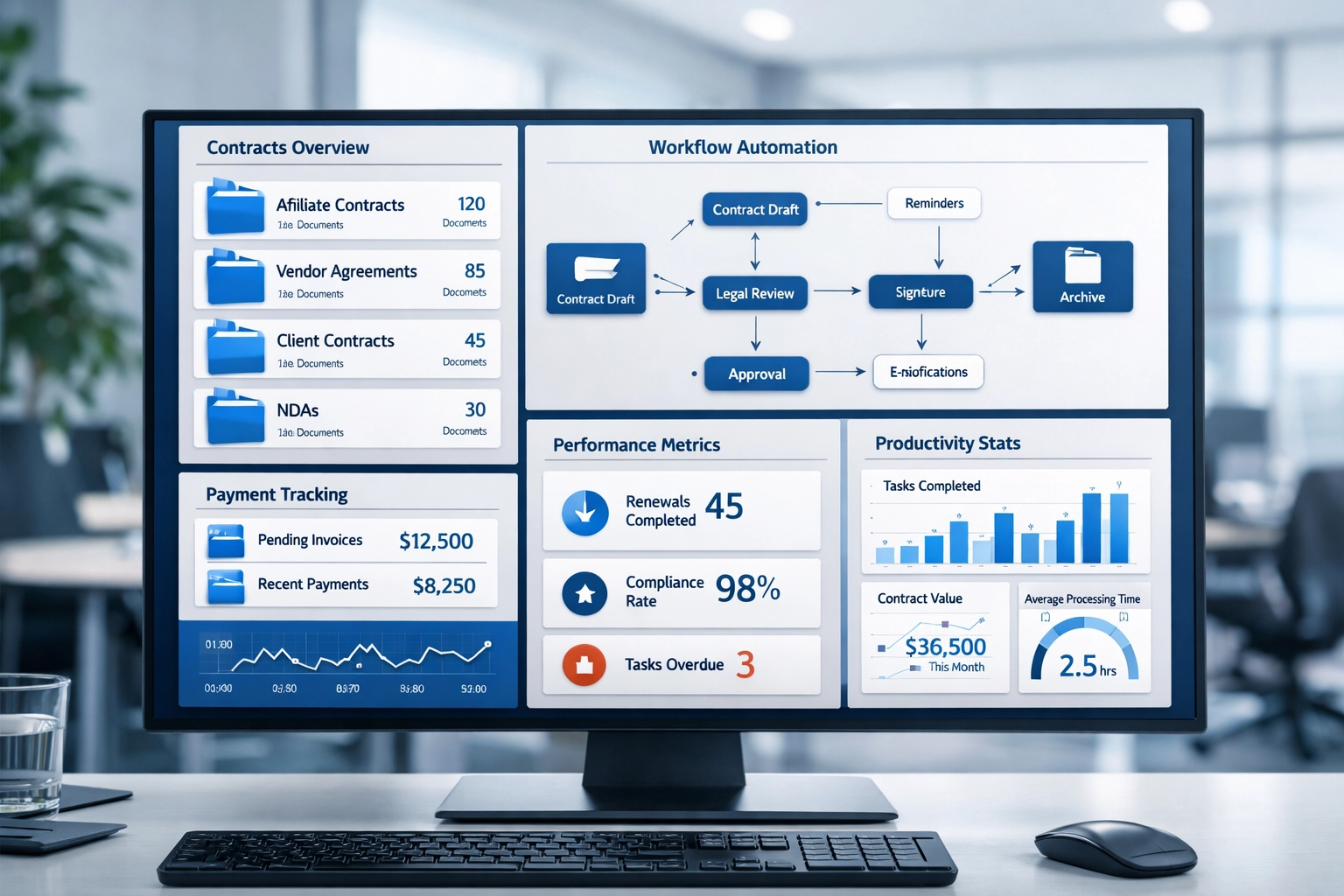 Modern contract management software dashboard