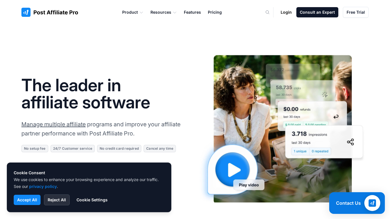 Post Affiliate Pro dashboard interface