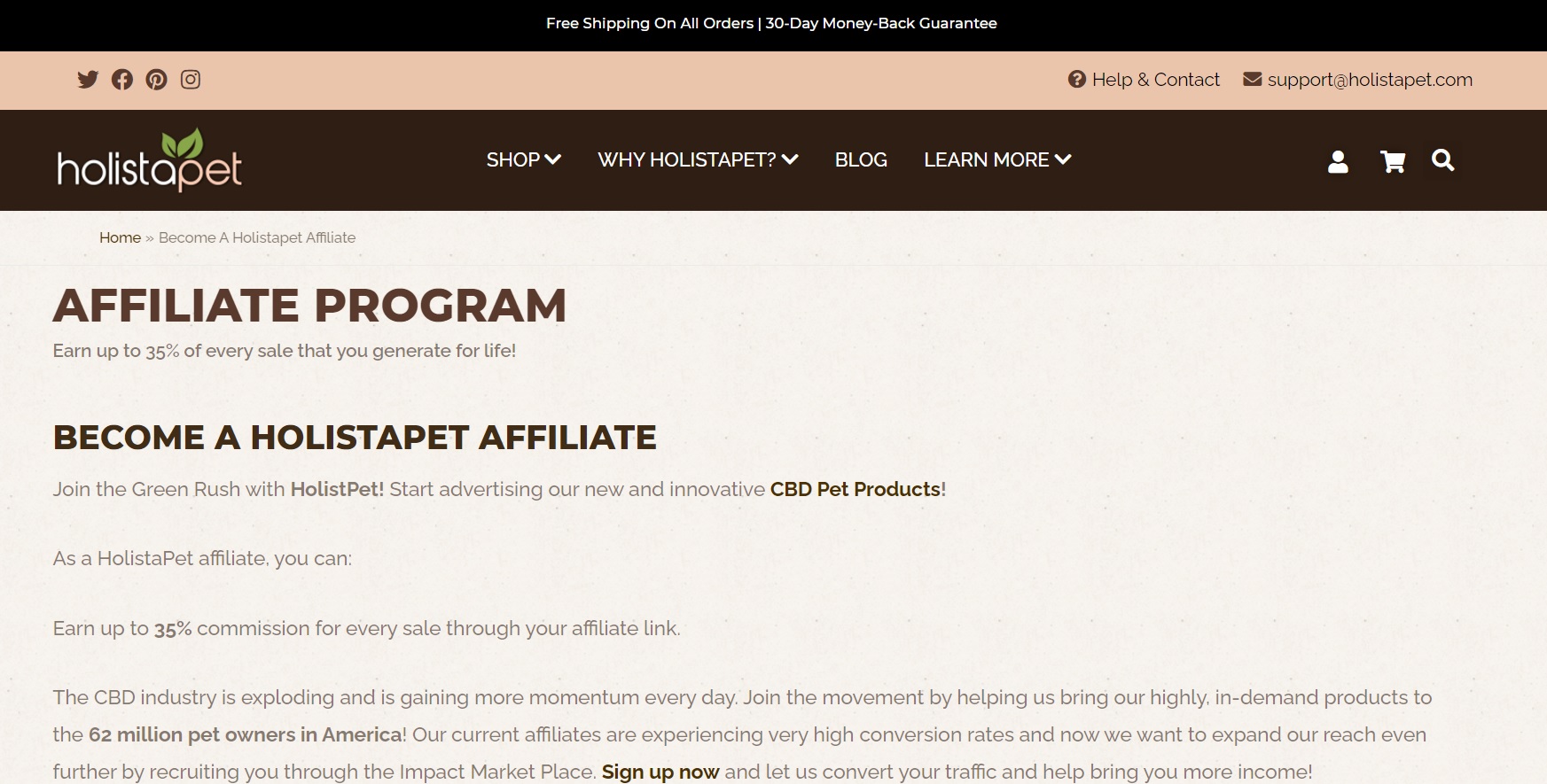 Zrzut ekranu strony Holista Pet