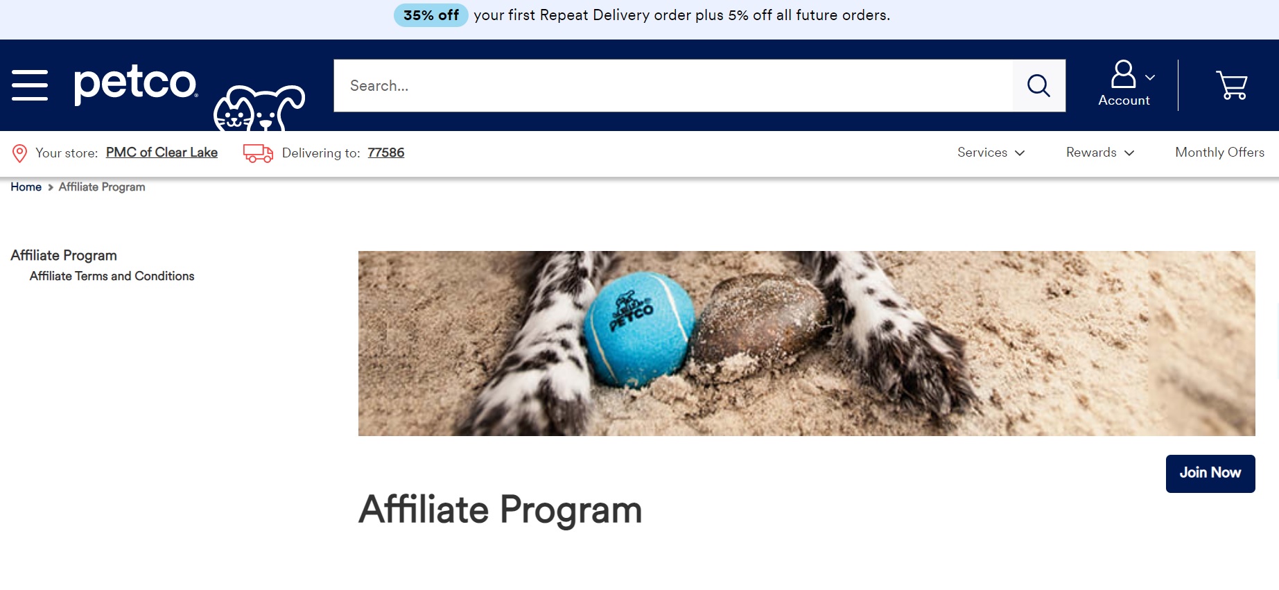 Zrzut ekranu strony Petco