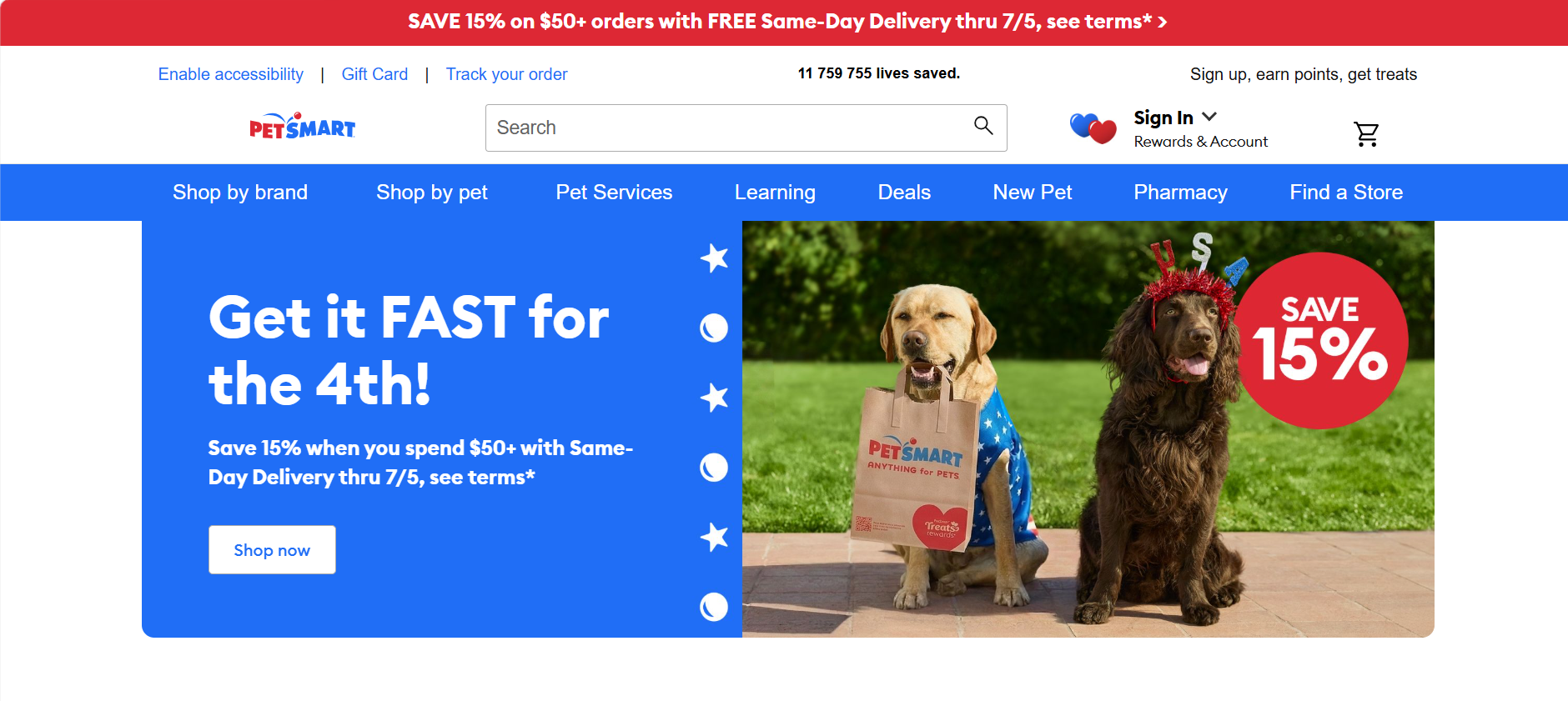 Zrzut ekranu strony PetSmart