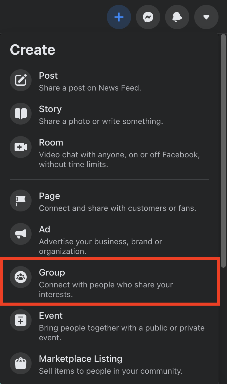 Create new Facebook group