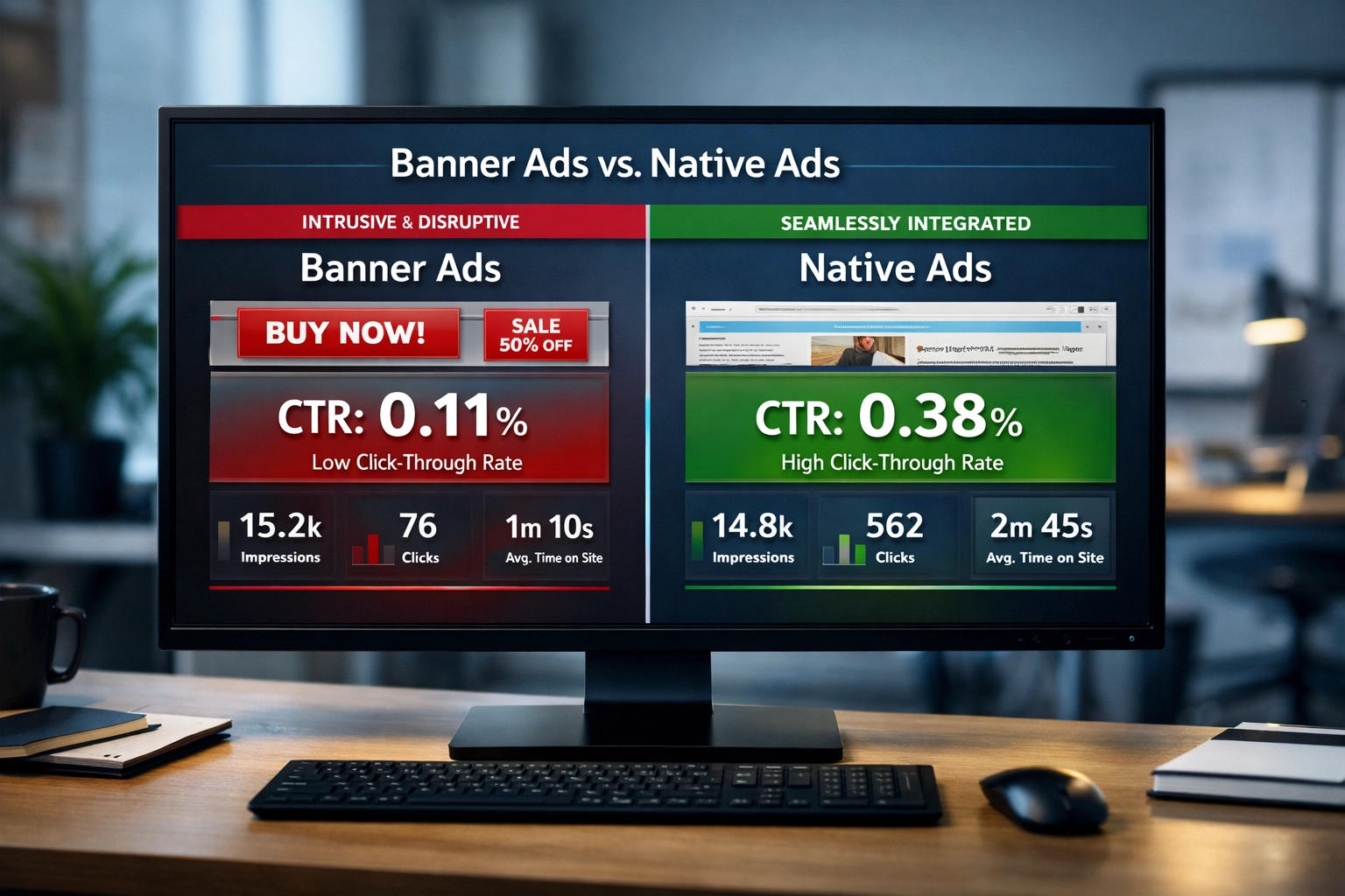 Comparison between banner ads and native ads performance metrics