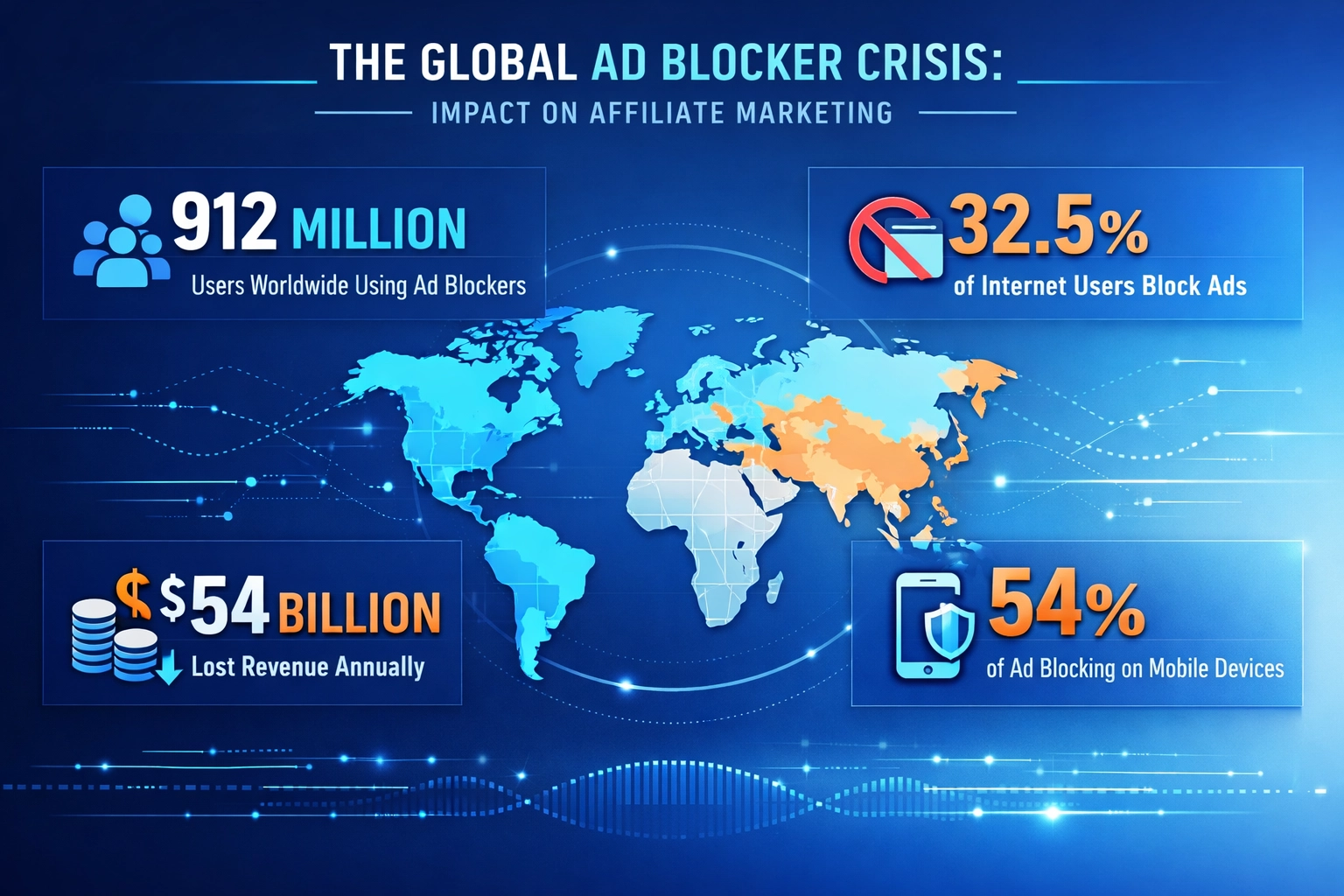 Globalny kryzys AdBlocków w afiliacji: 912 mln użytkowników, 32.5% penetracji, 54 mld $ strat i 54% blokady mobilnej