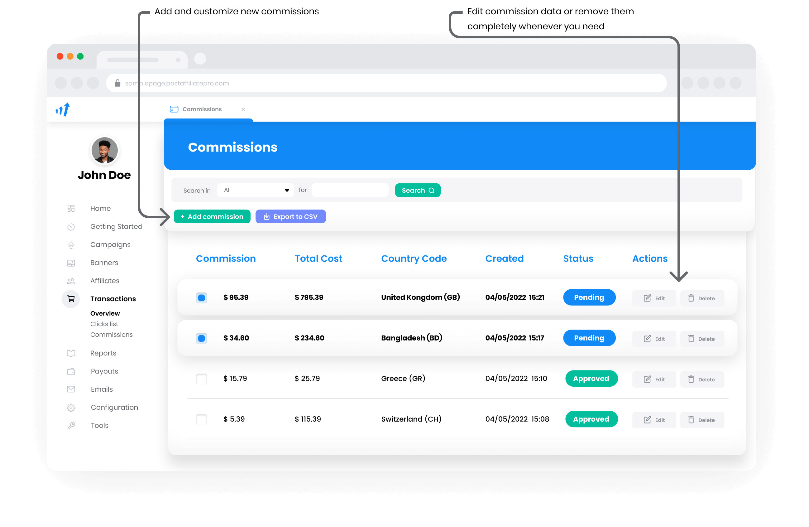 Podgląd prowizji i wypłat w Post Affiliate Pro