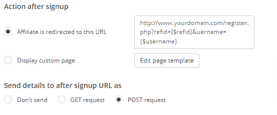 Ustawienia akcji po rejestracji