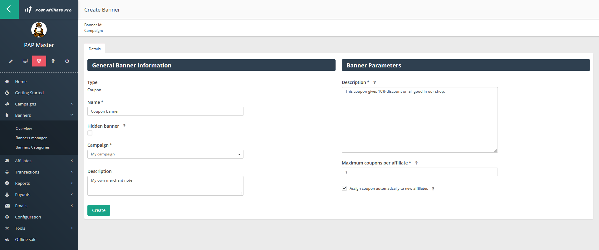 Utwórz baner kuponowy w Post Affiliate Pro