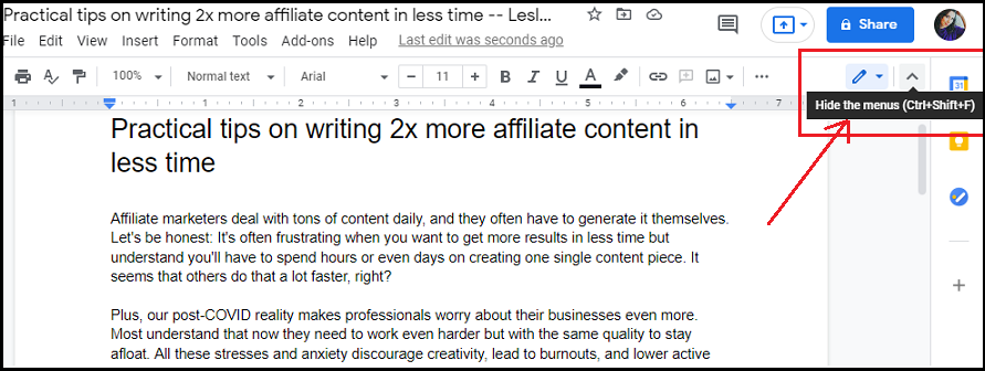 zrzut ekranu z aplikacji do pisania