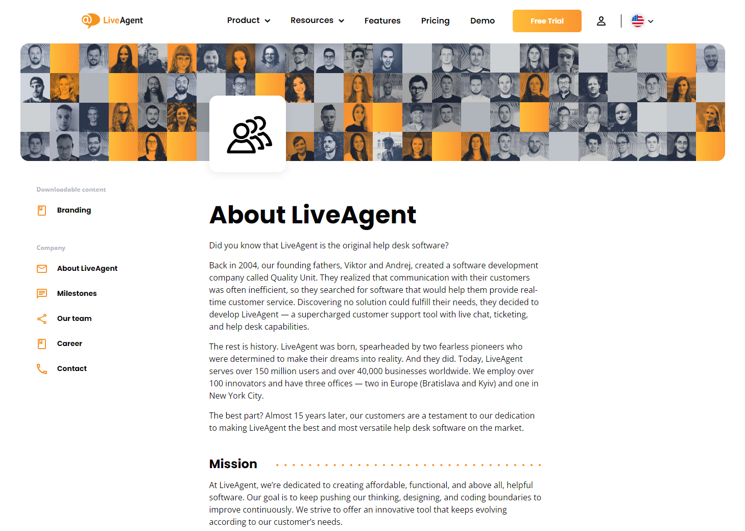 Strona 'O nas' LiveAgent