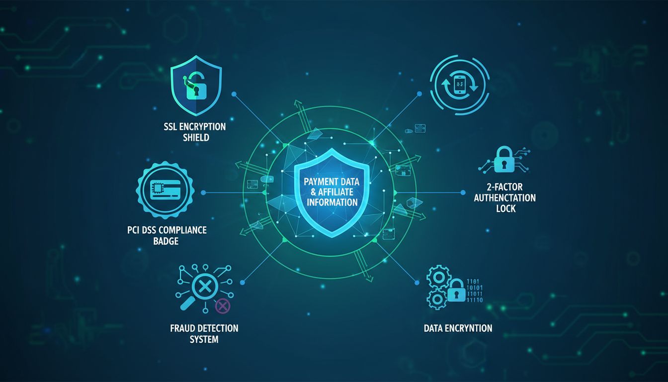 Warstwy bezpieczeństwa wtyczek afiliacyjnych, w tym szyfrowanie SSL, zgodność z PCI DSS, uwierzytelnianie 2FA, wykrywanie oszustw i szyfrowanie danych