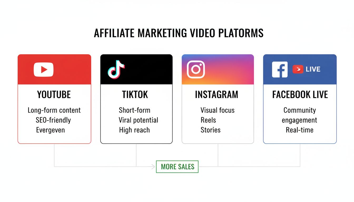 Porównanie platform YouTube, TikTok, Instagram i Facebook Live pod kątem wideo marketingu afiliacyjnego