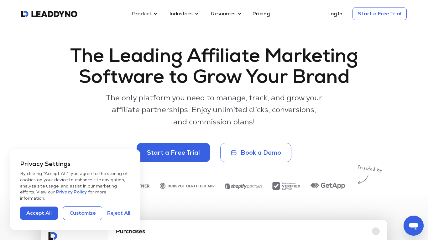 Panel zarządzania programem partnerskim LeadDyno