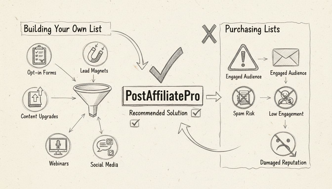 Schemat porównujący metody budowy listy - organiczne budowanie listy vs. kupowanie baz